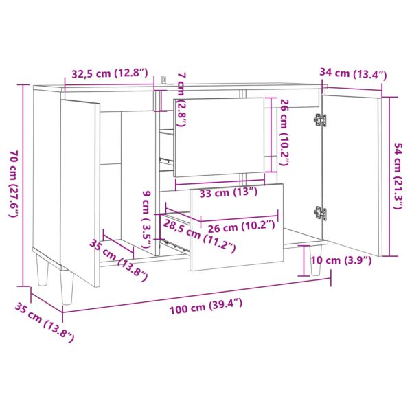 Komoda siva boja betona 101x35x70 cm od konstruiranog drva - Slika 7