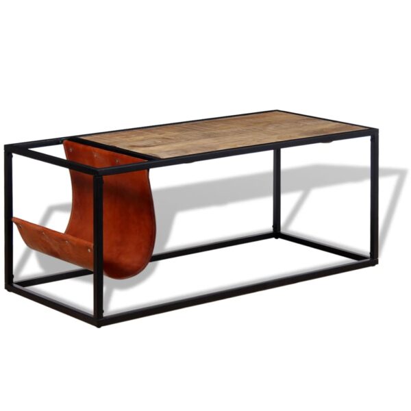Stol za Kavu s Držačem za Časopise od Prave Kože 110x50x45 cm - Slika 2