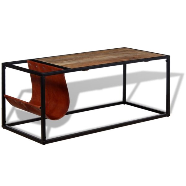 Stol za Kavu s Držačem za Časopise od Prave Kože 110x50x45 cm - Slika 3