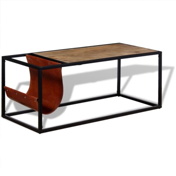 Stol za Kavu s Držačem za Časopise od Prave Kože 110x50x45 cm - Slika 4