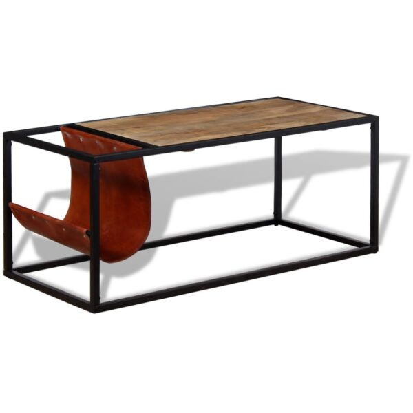 Stol za Kavu s Držačem za Časopise od Prave Kože 110x50x45 cm - Slika 5
