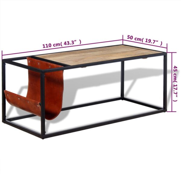 Stol za Kavu s Držačem za Časopise od Prave Kože 110x50x45 cm - Slika 9