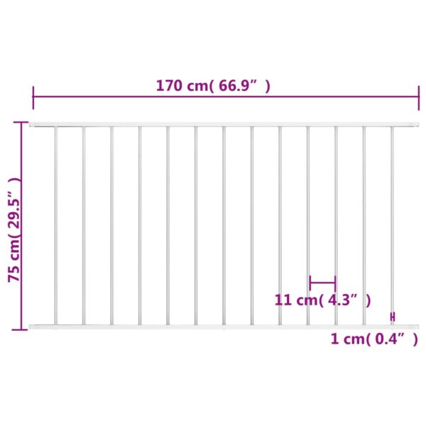 Panel za ogradu od čelika obloženog prahom 1,7 x 0,75 m bijeli - Slika 4