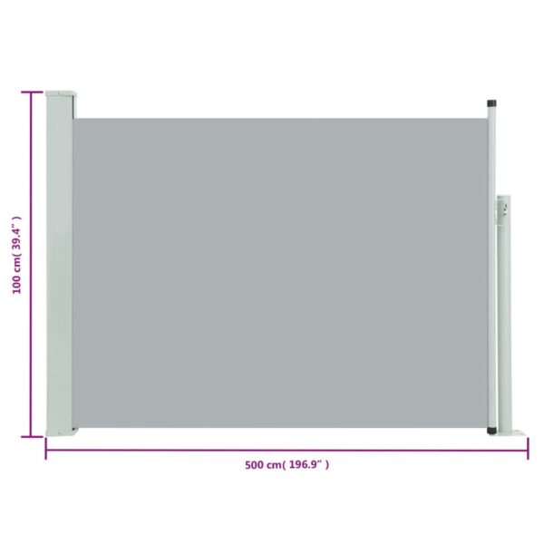 Uvlačiva bočna tenda za terasu 100 x 500 cm siva - Slika 8