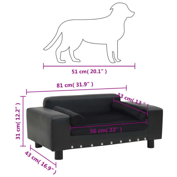 Sofa za pse crna 81 x 43 x 31 cm od pliša i umjetne kože - Slika 8
