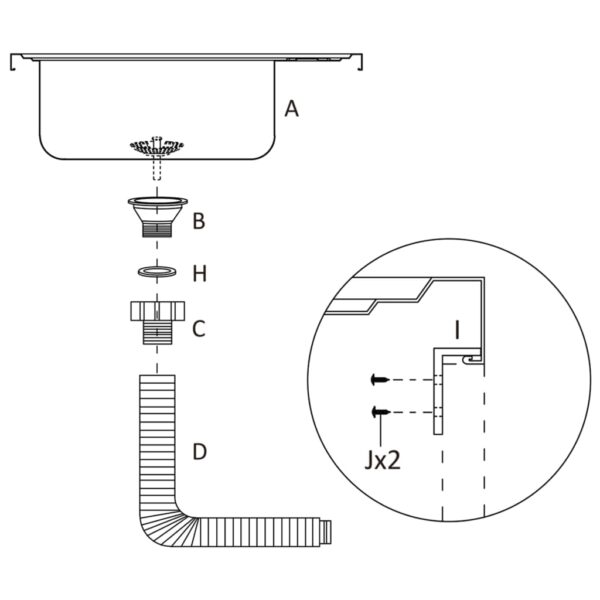 Kuhinjski sudoper s cjedilom srebrni 500 x 600 x 155 mm čelični - Slika 9