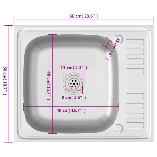 Kuhinjski sudoper s cjedilom srebrni 500 x 600 x 155 mm čelični - Slika 11