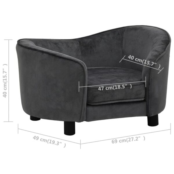 Sofa za pse tamnosiva 69 x 49 x 40 cm plišana - Slika 9