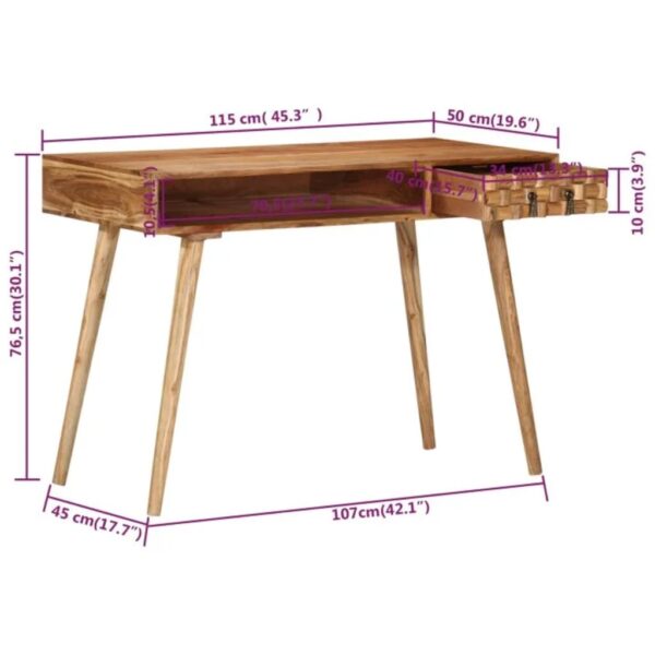 Pisaći stol 110 x 50x 76 cm od masivnog drva bagrema - Slika 9