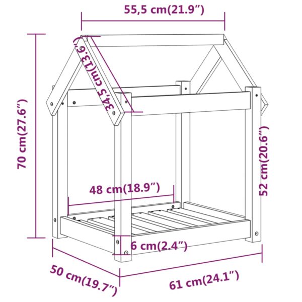 Krevet za pse crni 61x50x70 cm od masivne borovine - Slika 8