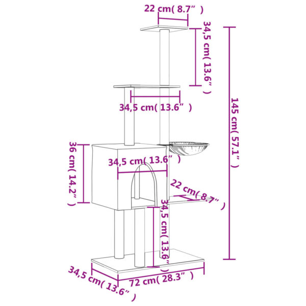 Penjalica za mačke sa stupovima za grebanje svjetlosiva 145 cm - Slika 9