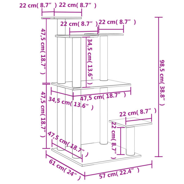Grebalica za mačke s platformama krem 98,5 cm - Slika 8