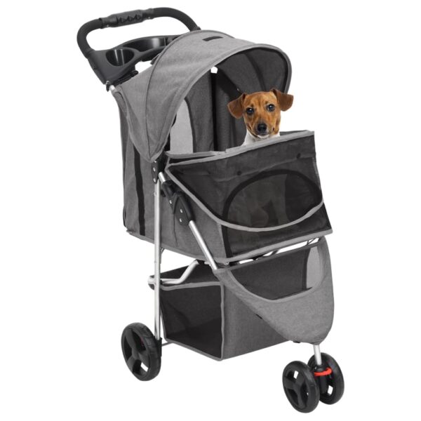 Sklopiva kolica za pse siva 80 x 46 x 98 cm od tkanine Oxford - Slika 2