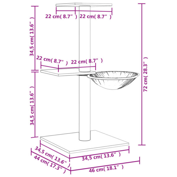 Penjalica za mačke sa stupovima za grebanje tamnosiva 72 cm - Slika 7