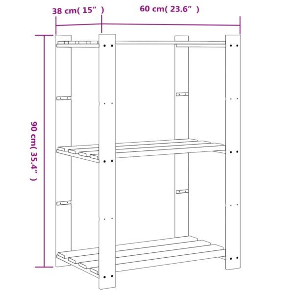 Stalak za pohranu 3 razina sivi 60x38x90 cm masivna borovina - Slika 7