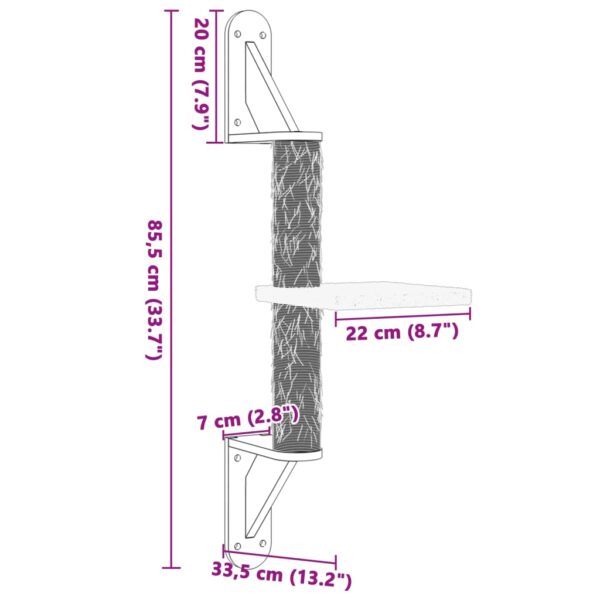 Zidna penjalica za mačke sa stupom za grebanje krem 85,5 cm - Slika 7