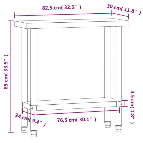 Kuhinjski radni stol 82,5x30x85 cm od nehrđajućeg čelika - Slika 9