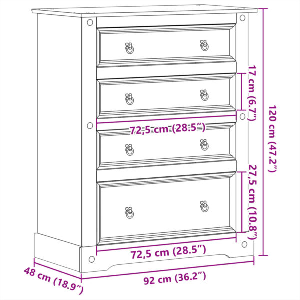Ladičar Corona 92 x 48 x 120 cm od masivne borovine - Slika 9