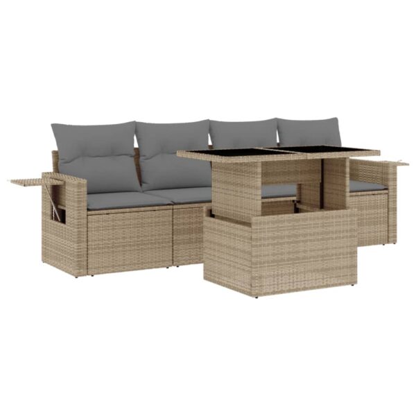 5-dijelni vrtni set sofa s jastucima bež od poliratana - Slika 2