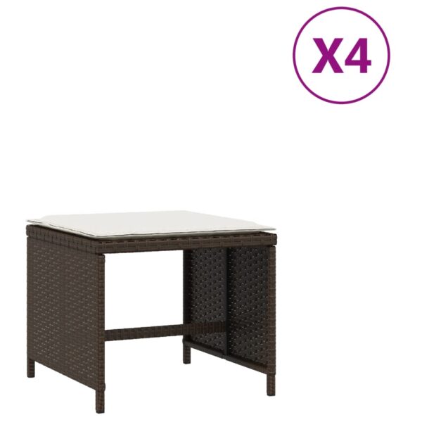 Vrtni taburei s jastucima 4 kom smeđi 40x40x35 cm od poliratana - Slika 2