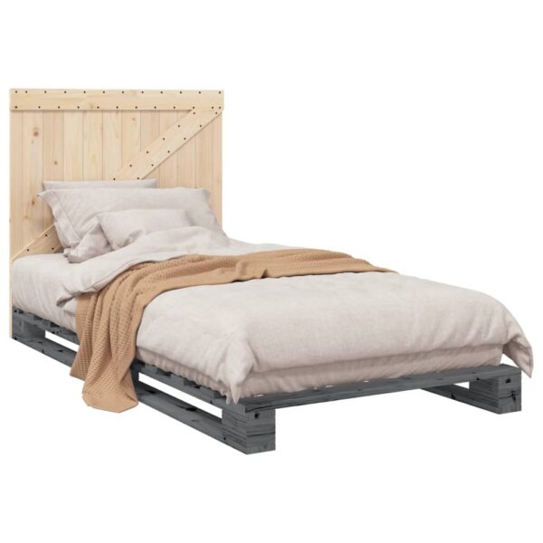 Okvir za krevet s uzglavljem sivi 100x200 cm masivna borovina - Slika 4