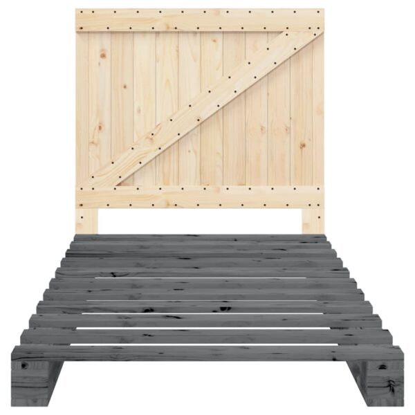Okvir za krevet s uzglavljem sivi 100x200 cm masivna borovina - Slika 5