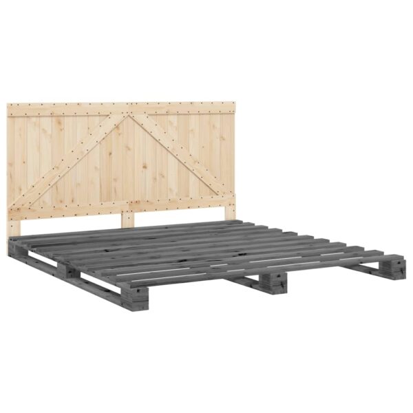 Okvir za krevet s uzglavljem sivi 200 x 200 cm masivna borovina - Slika 2
