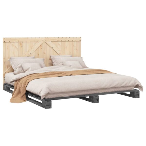 Okvir za krevet s uzglavljem sivi 200 x 200 cm masivna borovina - Slika 4