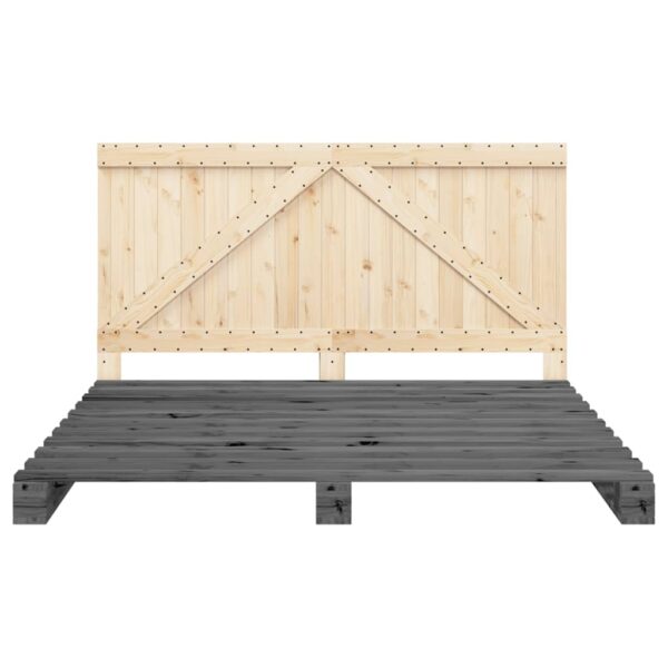 Okvir za krevet s uzglavljem sivi 200 x 200 cm masivna borovina - Slika 5