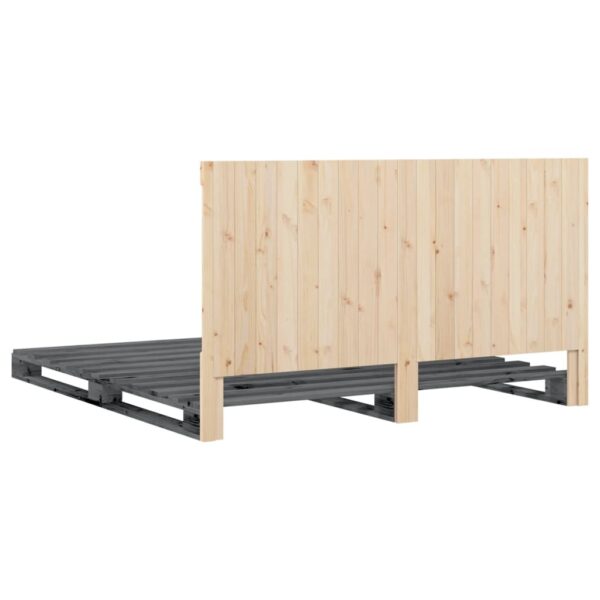 Okvir za krevet s uzglavljem sivi 200 x 200 cm masivna borovina - Slika 9
