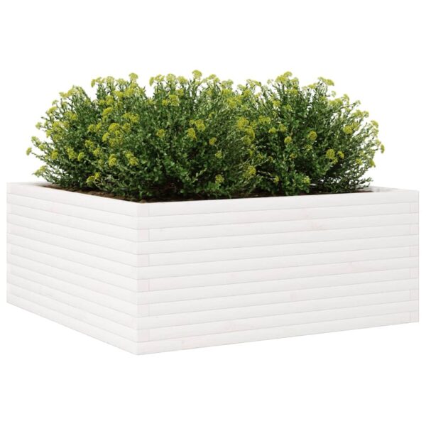 Vrtna sadilica bijela 110x110x46 cm od masivne borovine - Slika 4