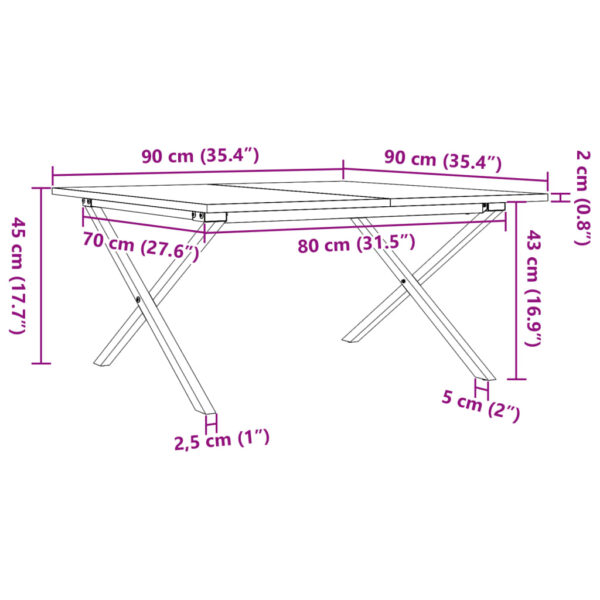 Stolić za kavu X-oblika 90x90x45 cm borovina i lijevano željezo - Slika 10