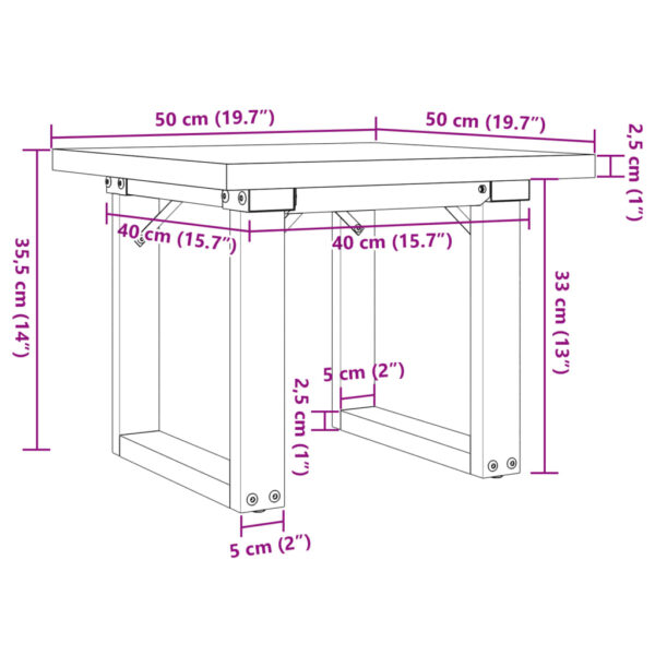 Stolić za kavu O-oblika 50x50x35,5 cm od borovine i željeza - Slika 10