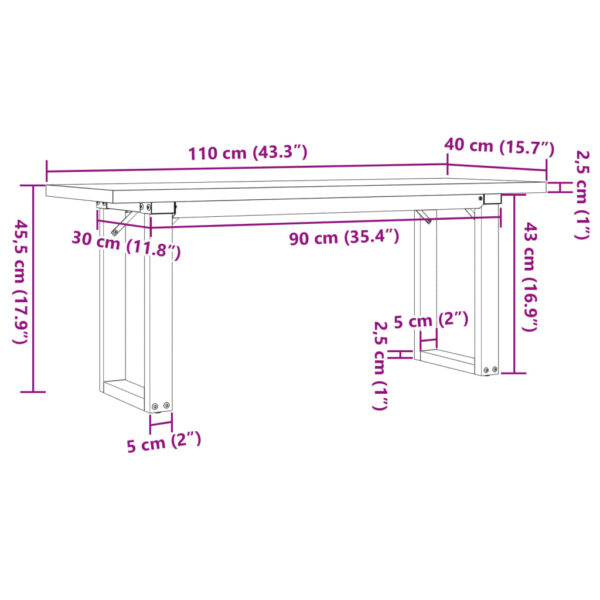 Stolić za kavu O-oblika 110x40x45,5 cm od borovine i željeza - Slika 10