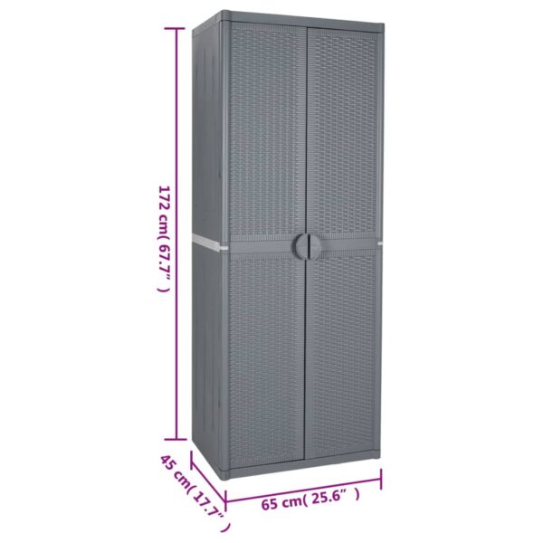 Vrtni ormarić za pohranu sivi 65 x 45 x 172 cm PP ratan - Slika 8