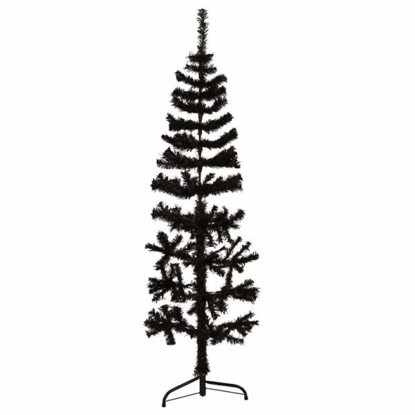 Tanka umjetna polovica božićnog drvca sa stalkom crna 120 cm - Slika 3