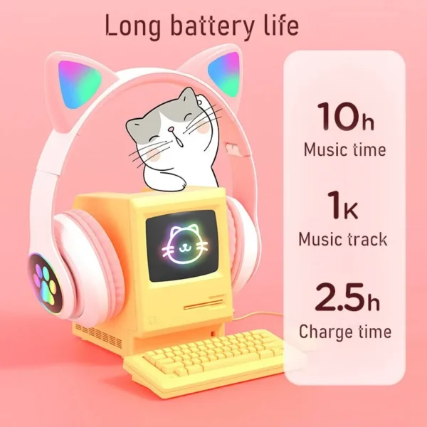 🎧  KittyLight  Svjetleće Mačkaste RGB Bluetooth Slušalice - Slika 4